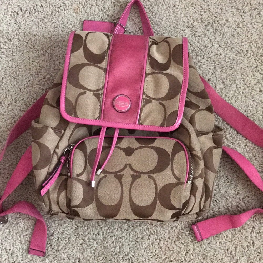 Coach Brown and Pink signature backpack